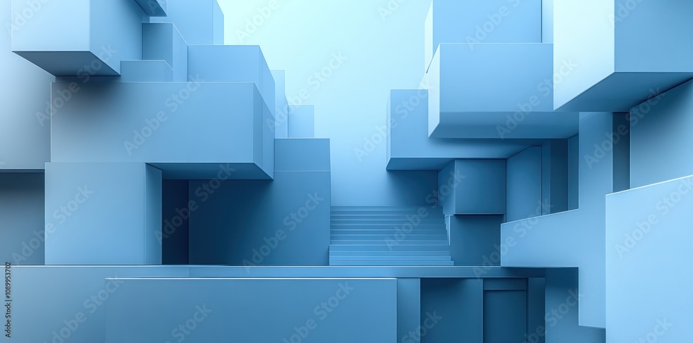 Obraz premium Abstract Blue Cubical Structure With Stairs