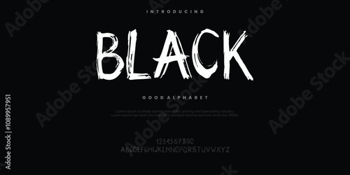 Black rough abstract digital alphabet font typography. Bold Condensed Display Font. Vector illustration