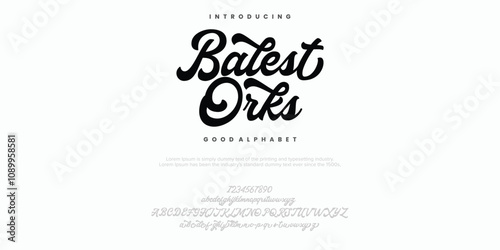 Balest Orks Abstract Fashion font alphabet. Minimal modern urban fonts for logo, brand etc. Typography typeface uppercase lowercase and number. vector illustration