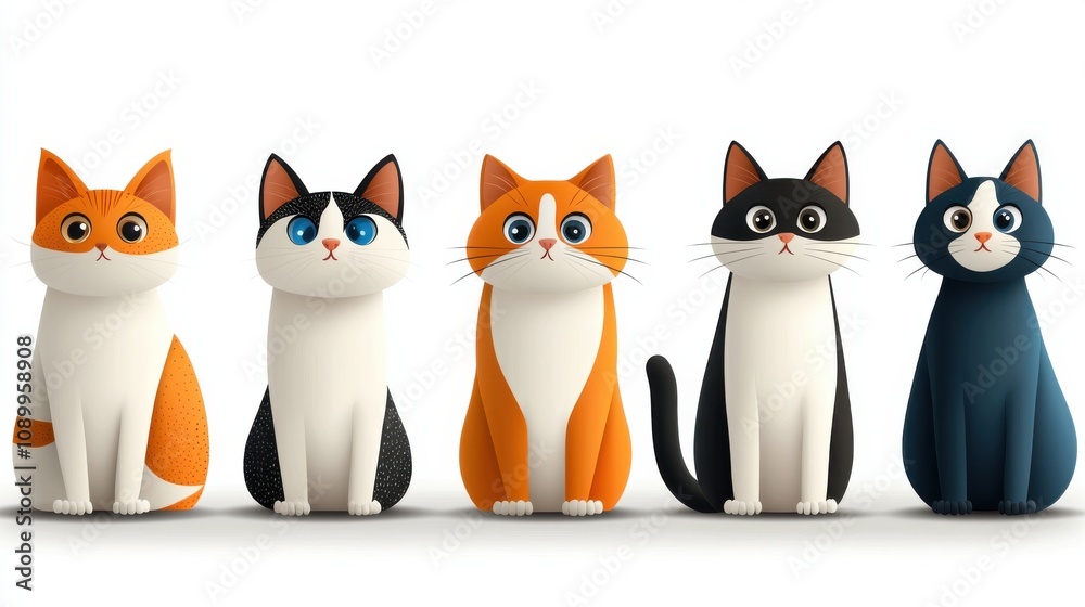 Obraz premium Colorful Flat Design Cats in Various Fur Colors