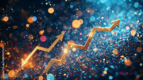 A dynamic image of a business graph trending upward, with golden arrows and celebratory elements