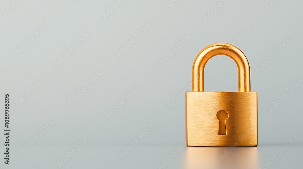 Fototapeta premium A shiny golden padlock sits on a light background, symbolizing security and protection.