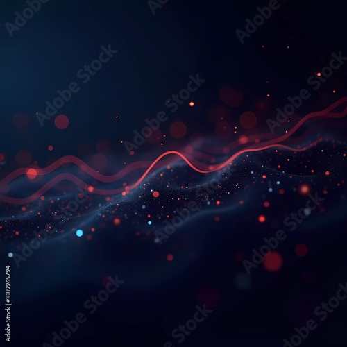 A visually striking digital background features fluid audio waveforms interspersed with colorful particles, creating an engaging tech-inspired atmosphere. Generative AI