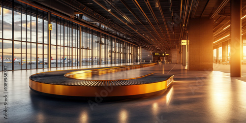 Baggage Moving on Conveyer at Aerodrome Sunset Viewpoint Modern Transportation Environment for Travelers