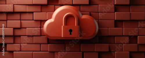 A stylized cloud with a padlock is set against a brick wall, symbolizing cloud security and data protection.