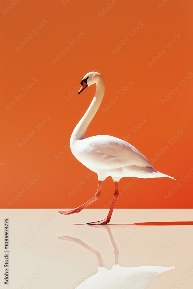 Fototapeta premium Person lifting foot, shadow as gentle swan