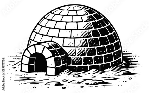igloo engraving black and white outline