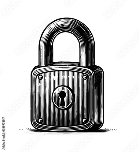 padlock engraving black and white outline