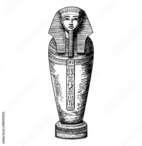 ancient egypt sarcophag engraving black and white outline