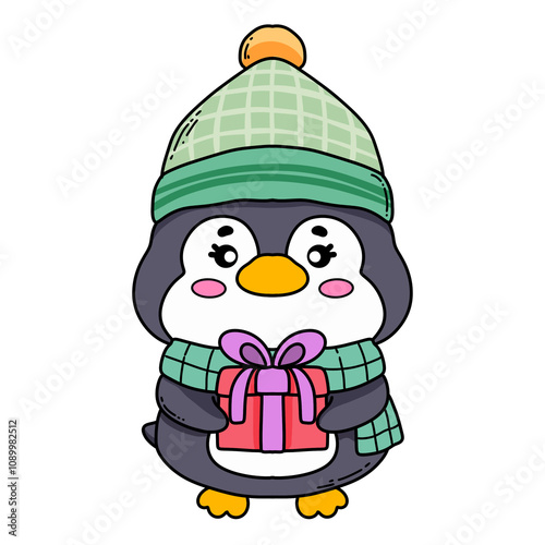 penguin with a gift