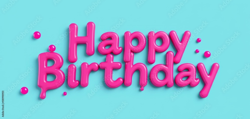 Fototapeta premium Pink Happy Birthday Text Illustration, Colorful 3D Letters, isolated solid Background, Marketing Concept