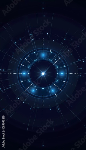 A captivating digital design features a circular layout illuminated by blue lights, conveying a sense of technology and energy. The intricate patterns suggest movement and data flow. Generative AI