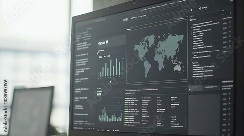 Digital Dashboard Showcasing Cyber Resilience Metrics in IT Environment with Ambient Lighting photo