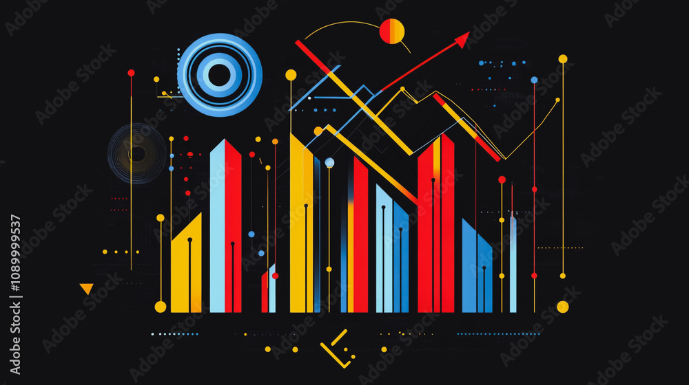 Obraz premium Abstract black background with Colorful charts and graphs with statistics to innovative analyze business potential and forecast future development of companies growth.