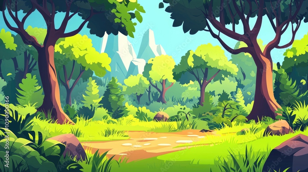 Fototapeta premium A Pathway Through a Lush, Forested Landscape