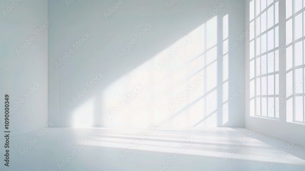 Fototapeta premium Bright and Minimalist Interior Space with Natural Light Streaming Through Large Windows, Perfect for Modern Design and Photography Projects