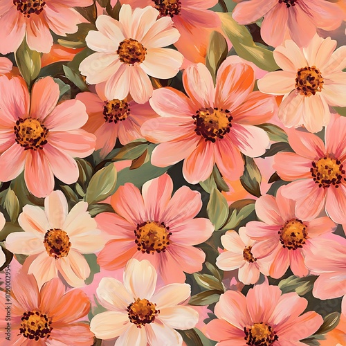 Wallpaper Mural A Close-Up Oil Painting of Pink and White Flowers Torontodigital.ca