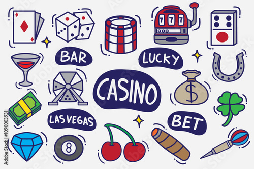 set of doodles casino color good for background, wallpaper, element design, icons, etc