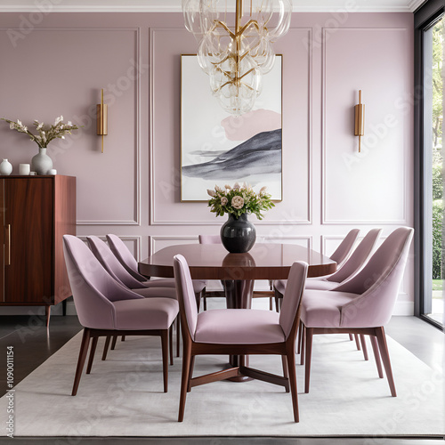 modern mahogany wood dining chair upholstered seat mauve luxury house wall Minimalist