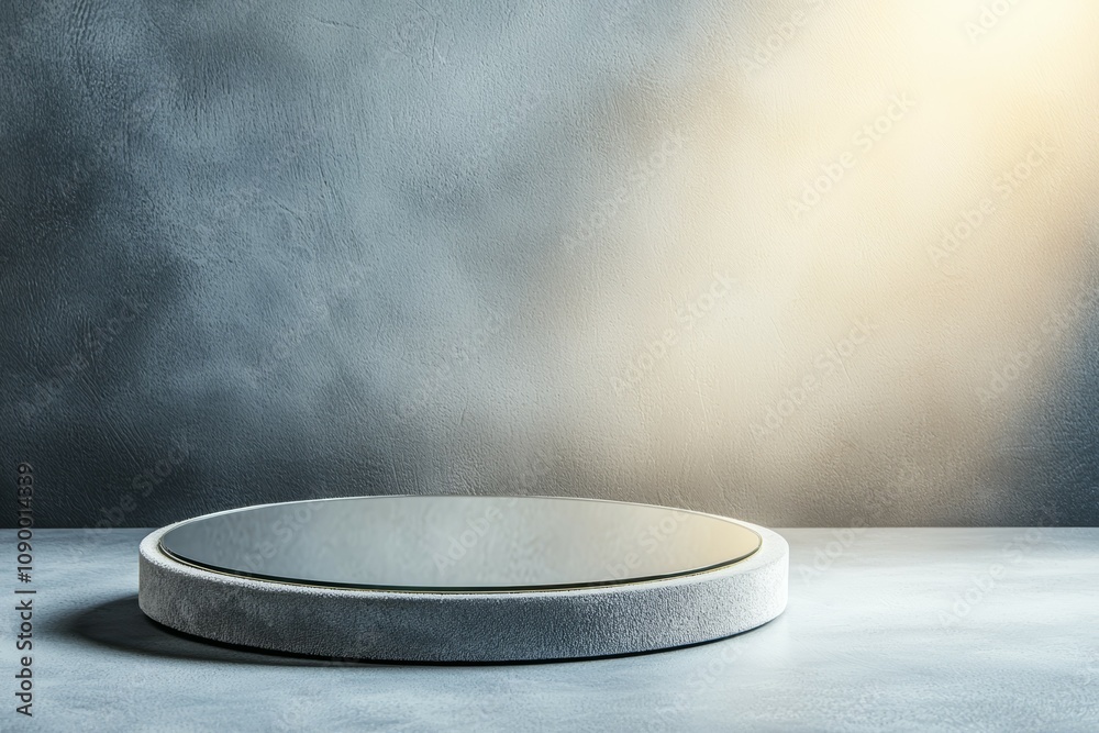 A round pedestal with a mirror on top of it A round pedestal with a mirror on top of it