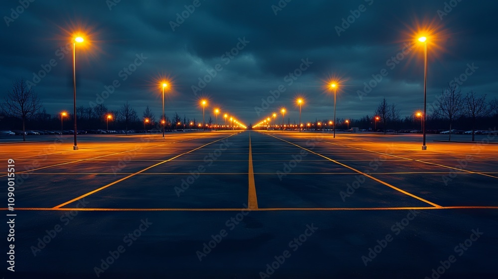 Obraz premium Evening Glow Over Empty Parking Lot at Dusk