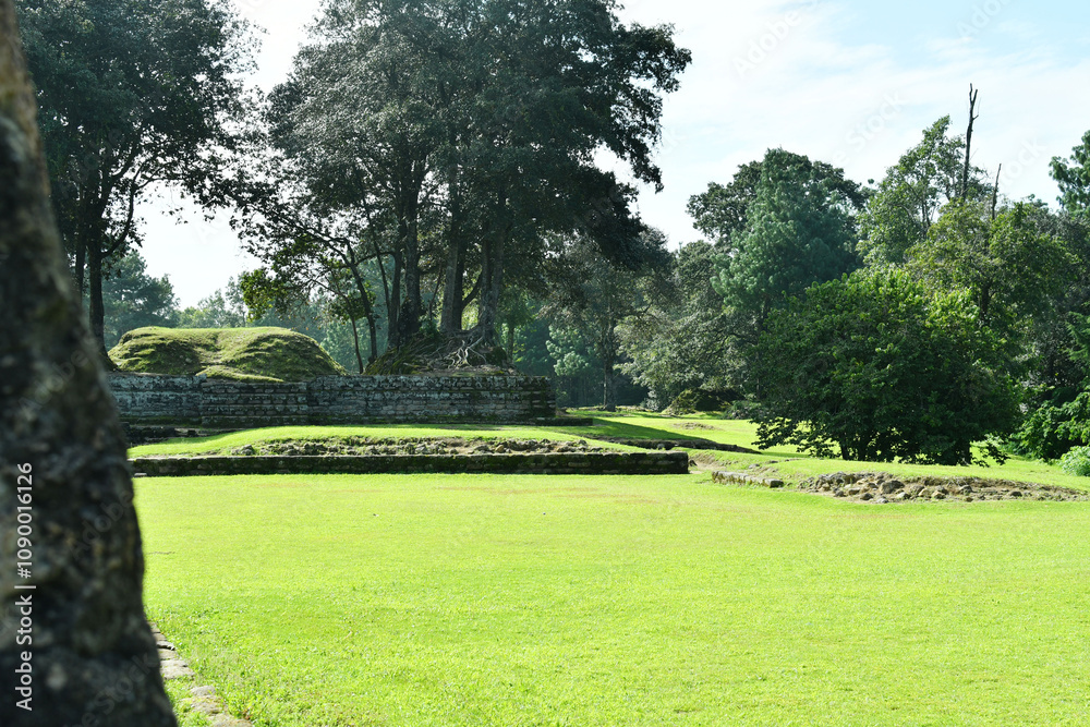 Fototapeta premium Área verde en las ruinas de Iximché, destino turístico en Guatemala.