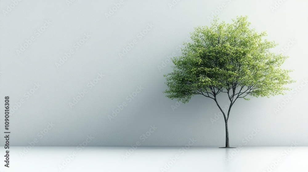 Obraz premium Single tree in minimalist room.