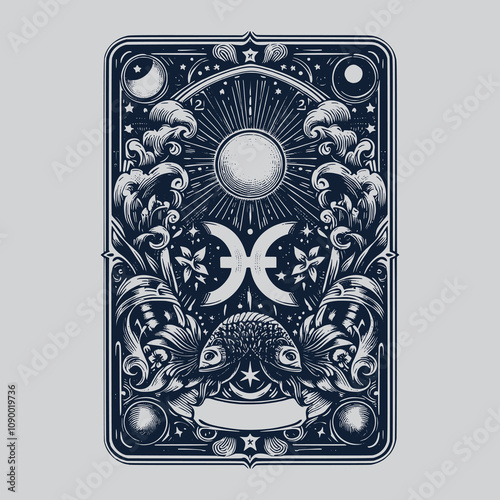 dark mystical pisces zodiak tattoo design