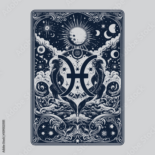 pisces zodiak tarot tattoo with celestial vibes