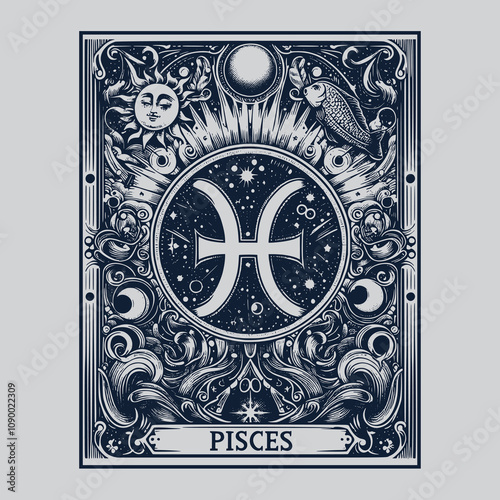 pisces zodiak tarot tattoo with symbols