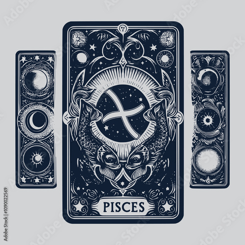 vintage pisces ouija tarot tattoo design