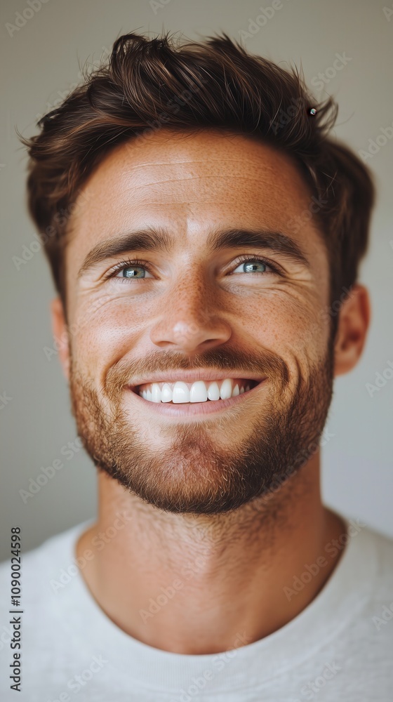 Obraz premium Smiling young man with brown hair and a friendly demeanor