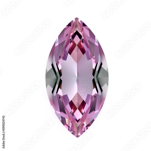 Top view of a marquise cut kunzite isolated on a white transparent background