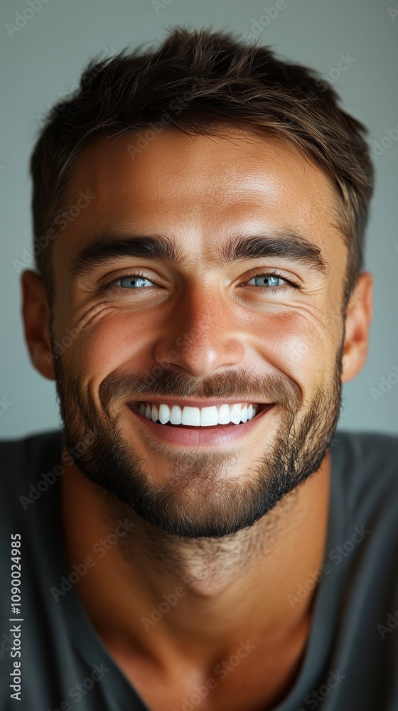 Obraz premium Portrait of a young man with a cheerful smile and beard