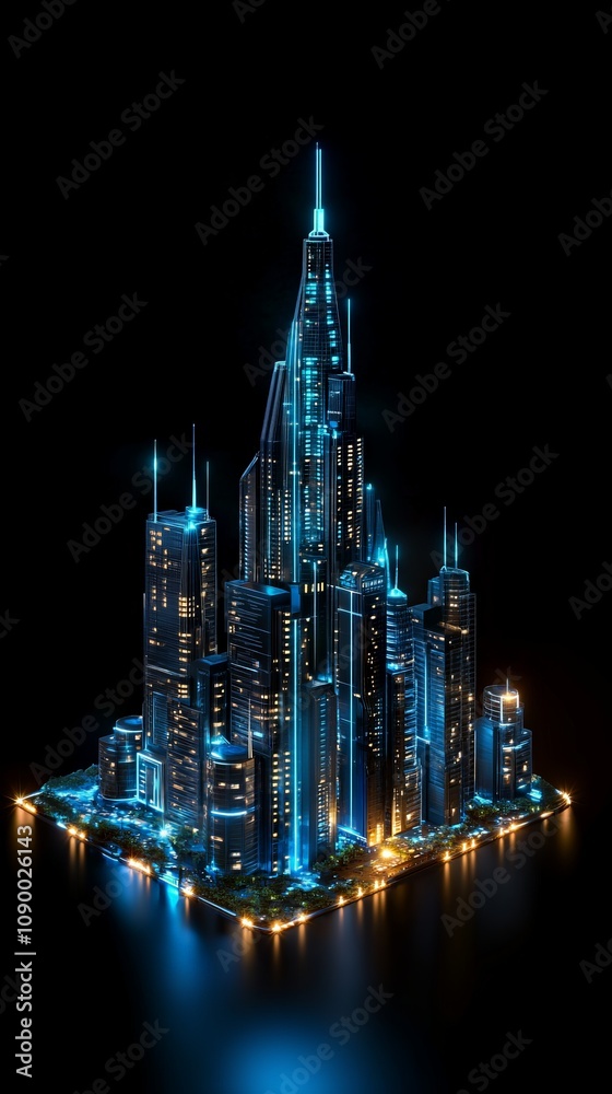 Obraz premium Futuristic Cityscape with Glowing Neon Lights