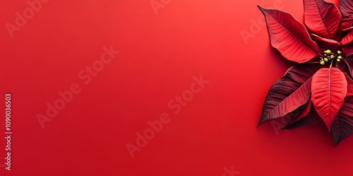 Poinsettia flower web banner. Poinsettia flower isolated on red background with copy space.