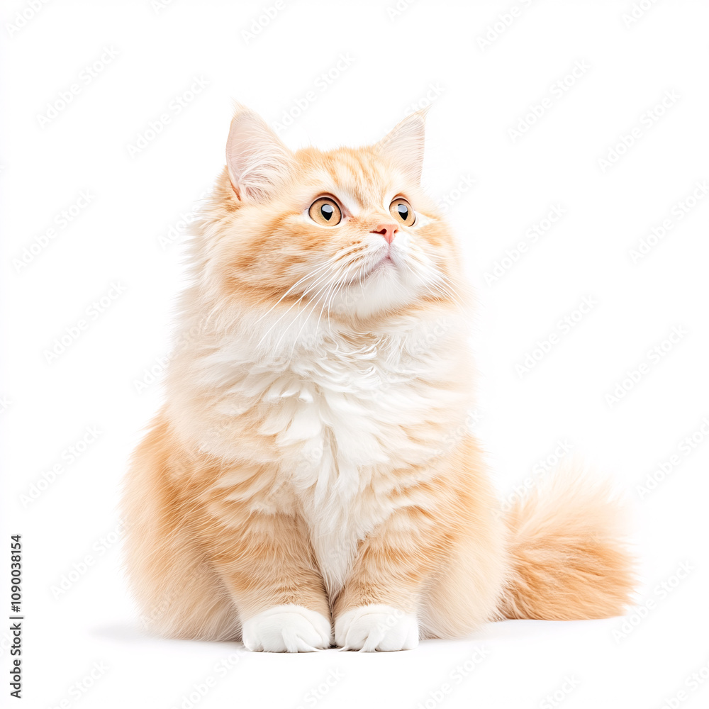 Obraz premium A charming ginger cat gazes thoughtfully showcasing its playful spirit. On white background