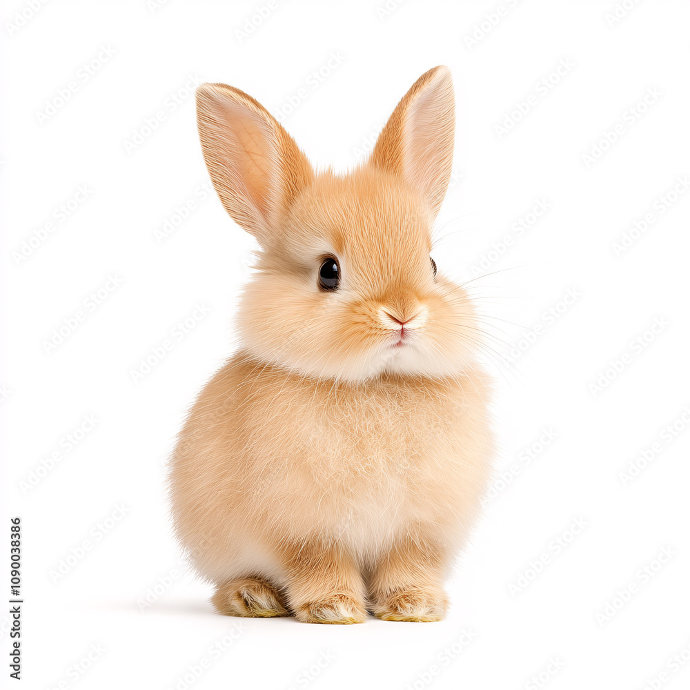 Obraz premium A charming close-up of a fluffy rabbit showcasing its adorable features. On white background