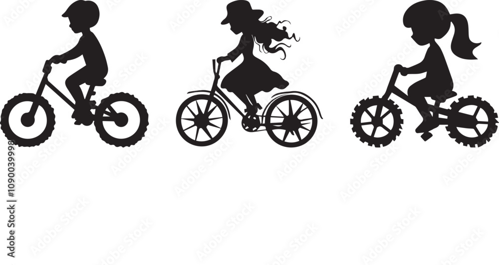 Obraz premium Silhouette of a child riding a bicycle with training wheels, vector silhouette