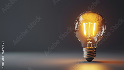 glowing light bulb on smooth surface, symbolizing innovation and ideas