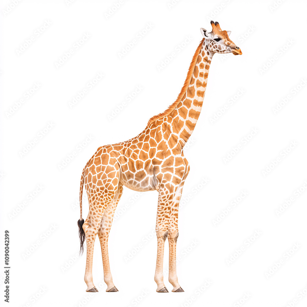 Obraz premium Witness the elegance of a giraffe in its natural habitat showcasing its grace and uniqueness. On white background