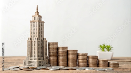 High Rise Building Made of Coins A model of a highrise building constructed from coins symbolizing the longterm growth potential of taxdeferred funds. photo