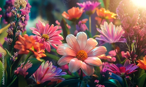 Wallpaper Mural Vibrant Pink and Orange Flowers in a Lush Garden Setting Torontodigital.ca