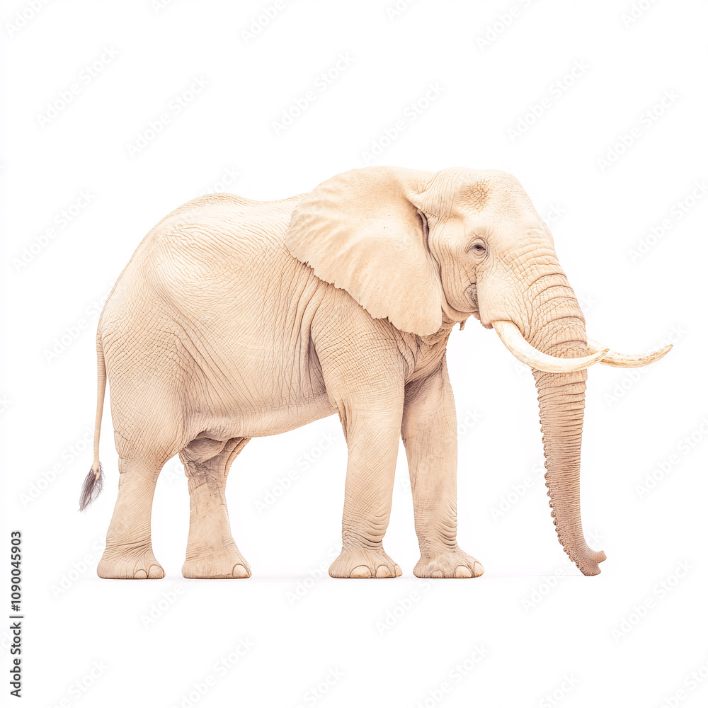 Fototapeta premium A stunning capture of a rare white elephant highlighting wildlife conservation. On white background