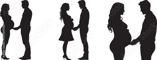 Silhouette of a pregnant woman with her partner holding hands, pregnant women vector silhouette