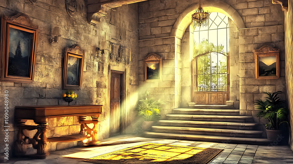 Fototapeta premium Opulent castle setting showcasing historical grandeur.