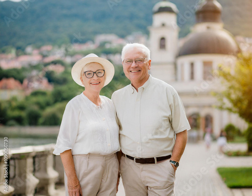 Zdjęcie pary seniorów z podróży photo