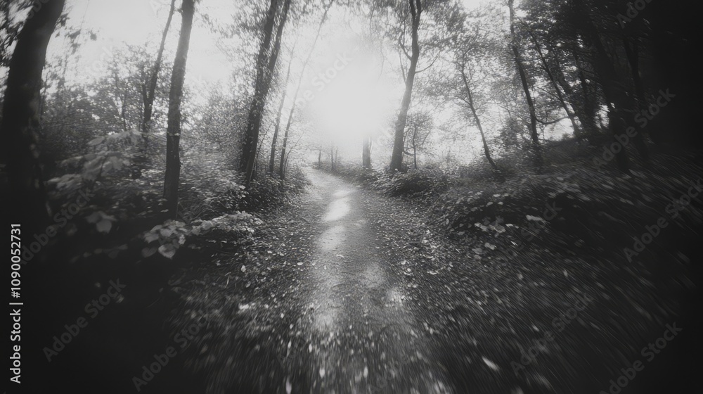 Obraz premium Monochrome forest path, winding trail.