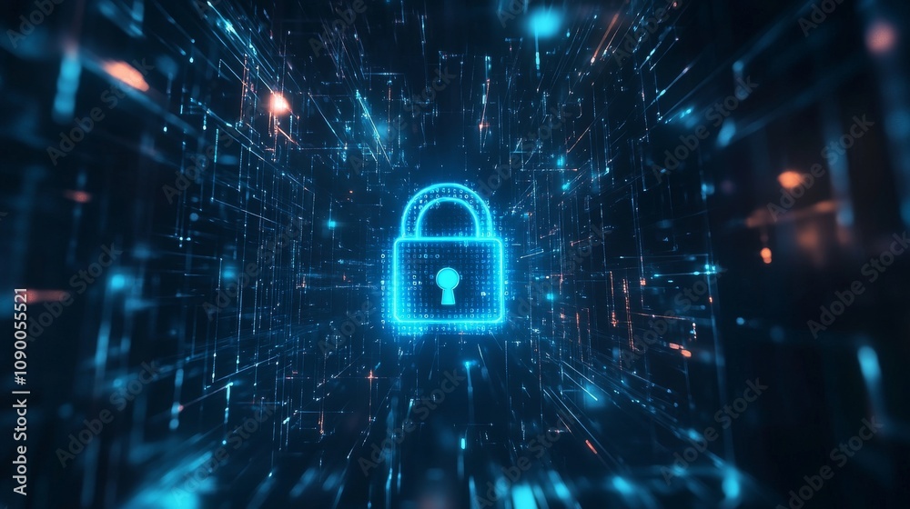 Obraz premium Lock symbol with digital network connection. Data security concept. Technology background. 