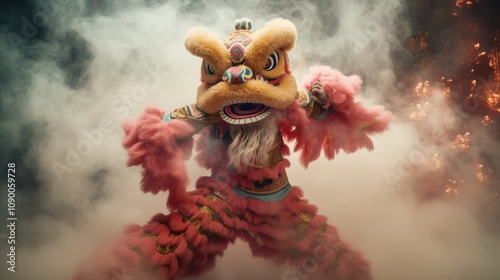 Lion Dance Performance in Smoke photo